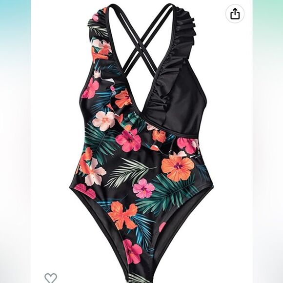NWT tropical floral Cupshe swimsuit Size Small - Picture 6 of 7
